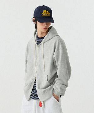 [M~4XL] 와플 투웨이 후드 집업_화이트 멜란지