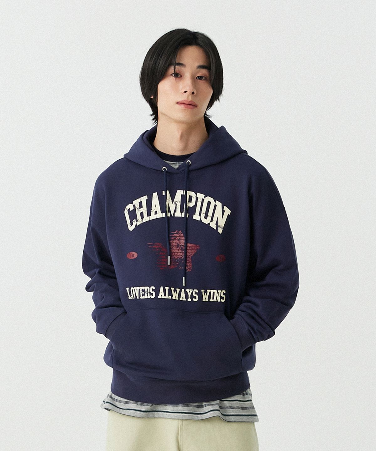 스탠즈(STENDS) [M~4XL] 챔피온 러버스 후드티_네이비