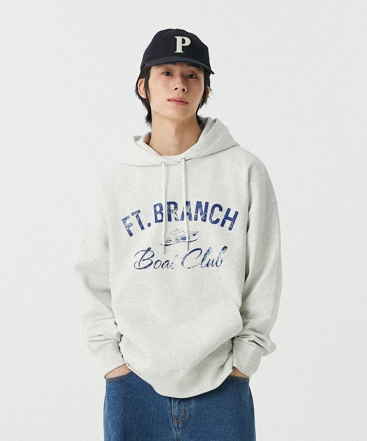 스탠즈(STENDS) [M~4XL] 보트 클럽 후드티_화이트 멜란지