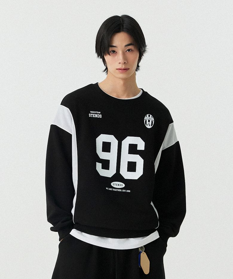 [M~4XL] 블록 코어 메시 풋볼 맨투맨_블랙