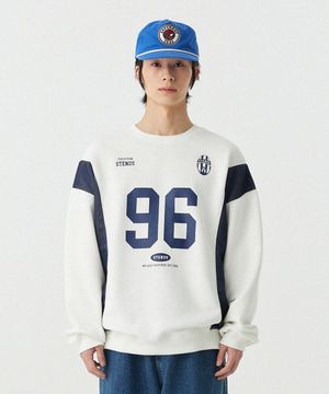 [M~4XL] 블록 코어 메시 풋볼 맨투맨_화이트