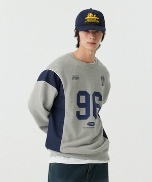 [M~4XL] 블록 코어 메시 풋볼 맨투맨_멜란지 그레이