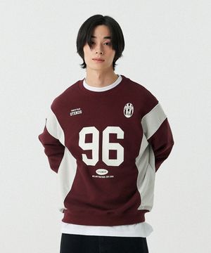 [M~4XL] 블록 코어 메시 풋볼 맨투맨_버건디