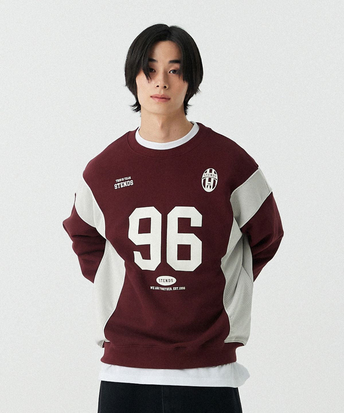 스탠즈(STENDS) [M~4XL] 블록 코어 메시 풋볼 맨투맨_버건디