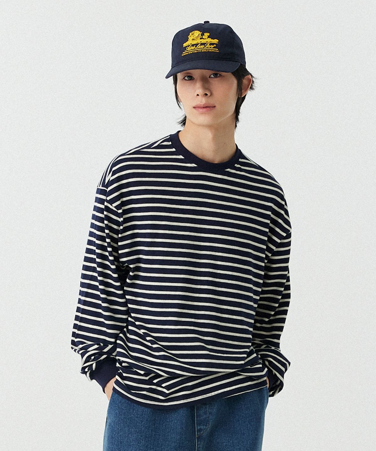 스탠즈(STENDS) [M~4XL] 스트라이프 롱 슬리브 티셔츠_네이비