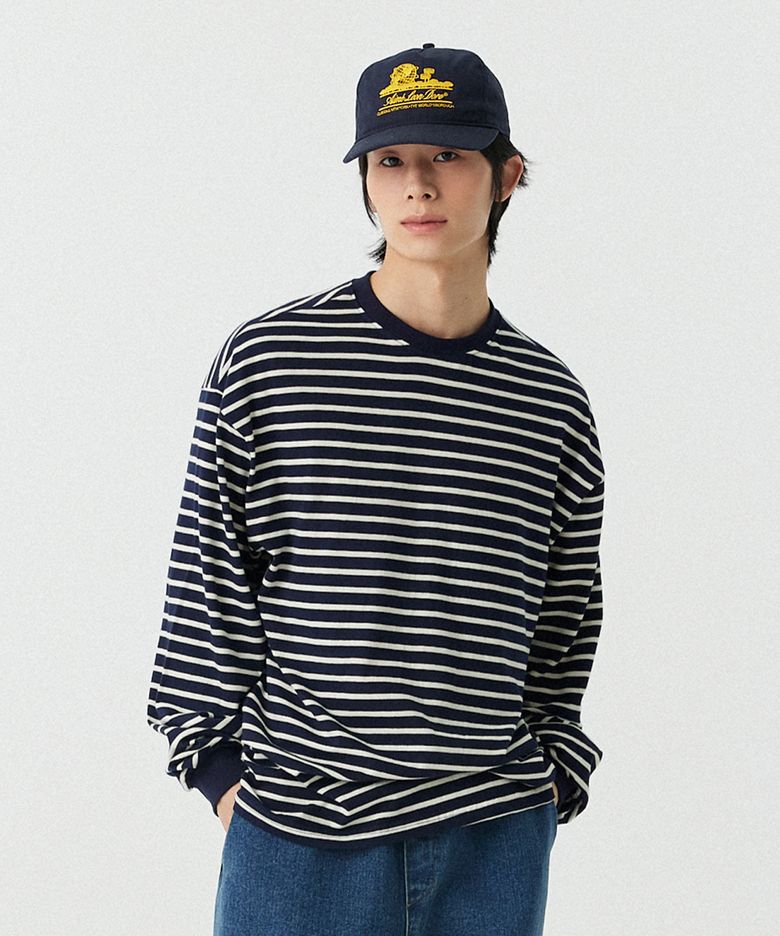 [M~4XL] 스트라이프 롱 슬리브 티셔츠_네이비