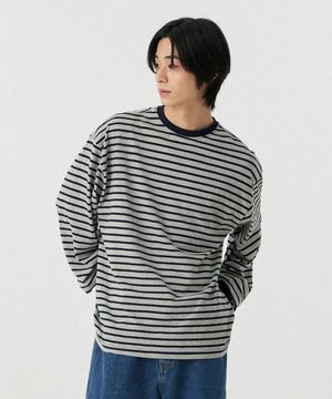 [M~4XL] 스트라이프 롱 슬리브 티셔츠_그레이