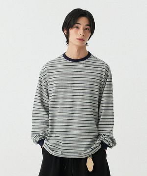 [M~4XL] 멀티 스트라이프 롱슬리브 티셔츠_그레이