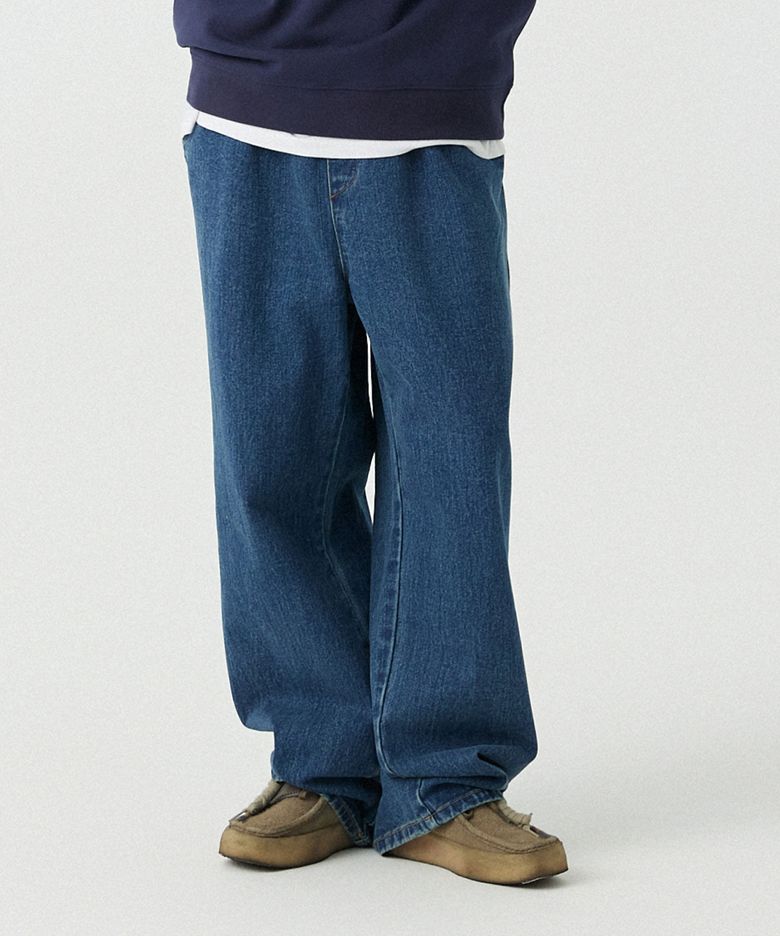 [M~4XL] 올데이 밴딩 데님 워싱 팬츠_블루