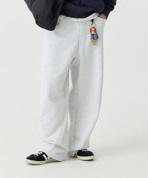 [M~4XL] 벨트 루프 커브드 스웻 팬츠_화이트 멜란지