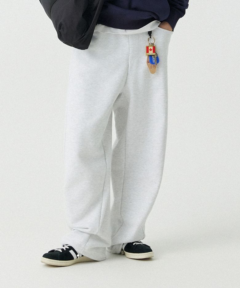 [M~4XL] 벨트 루프 커브드 스웻 팬츠_화이트 멜란지