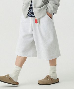 [M~4XL] 벨트 루프 오버핏 스웻 쇼츠_화이트 멜란지