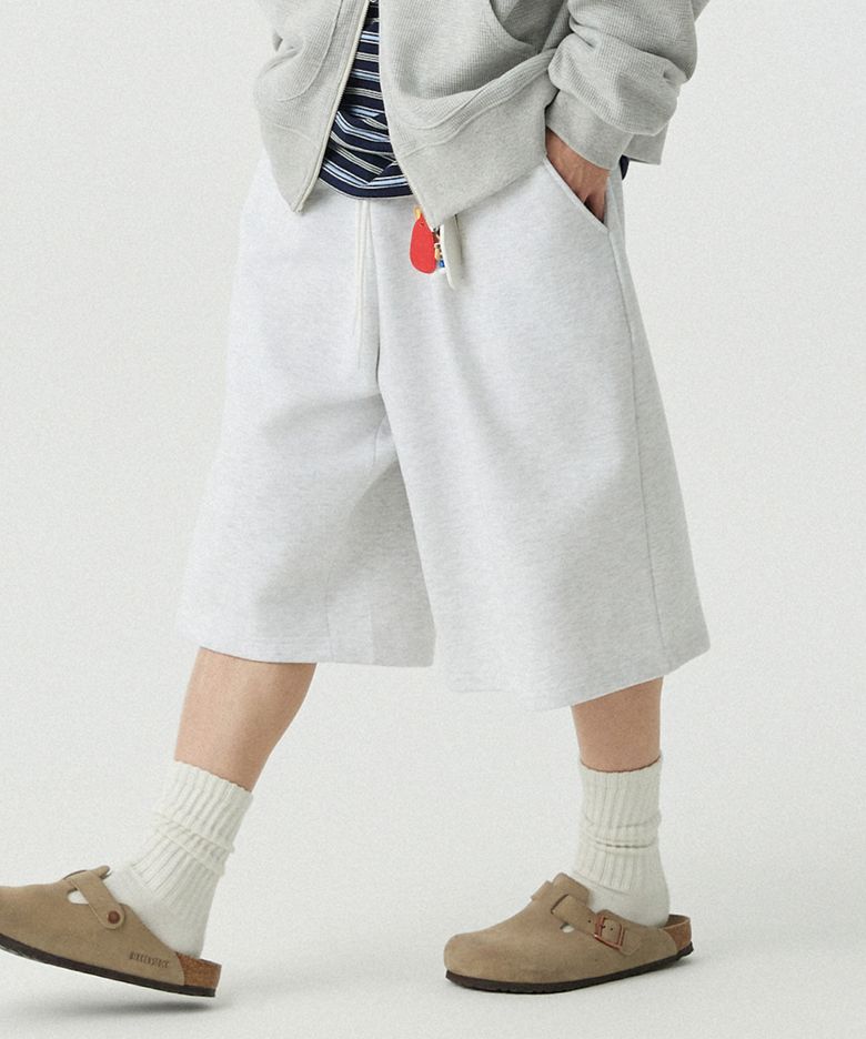 [M~4XL] 벨트 루프 오버핏 스웻 쇼츠_화이트 멜란지