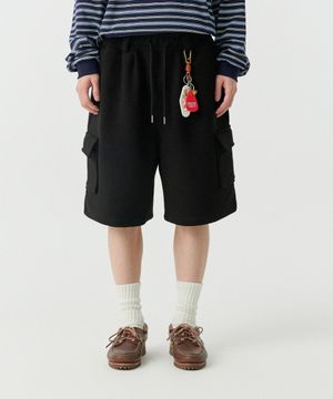 [M~4XL] 벨트 루프 카고 스웻 쇼츠_블랙