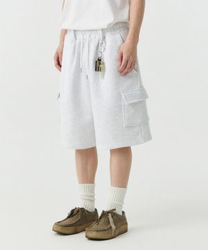 [M~4XL] 벨트 루프 카고 스웻 쇼츠_화이트 멜란지