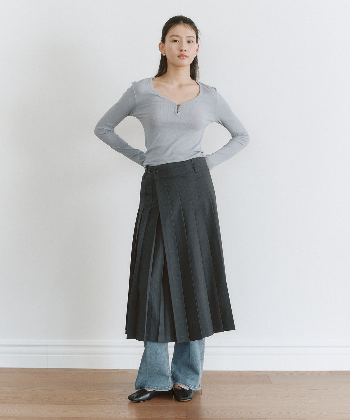 쎄미(SSEMI) PLEATS WRAP SKIRT(CC)