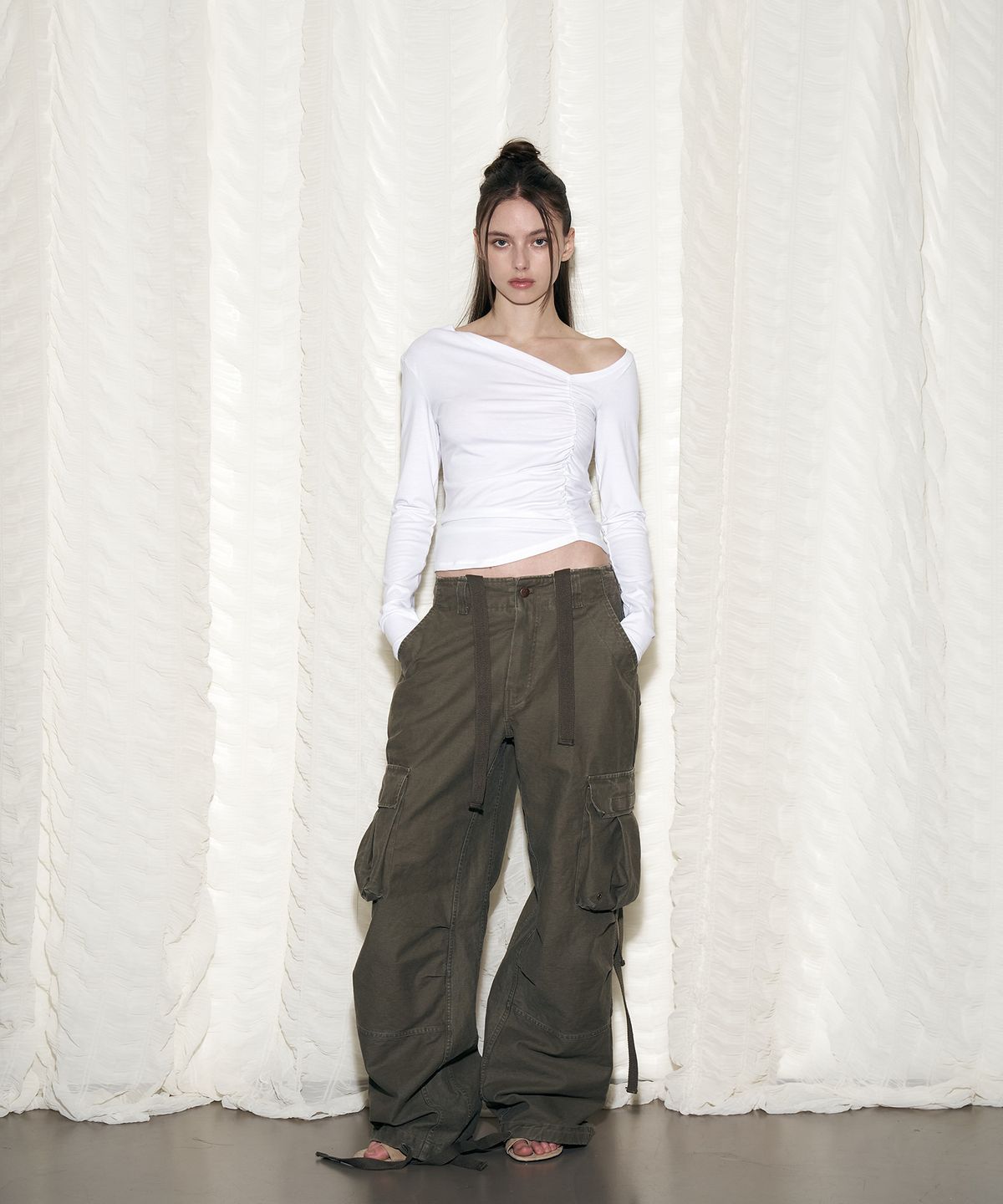 플리즈노팔로우(PLEASENOFOLLOW) Tex Wide Work Pants (Washed Khaki)