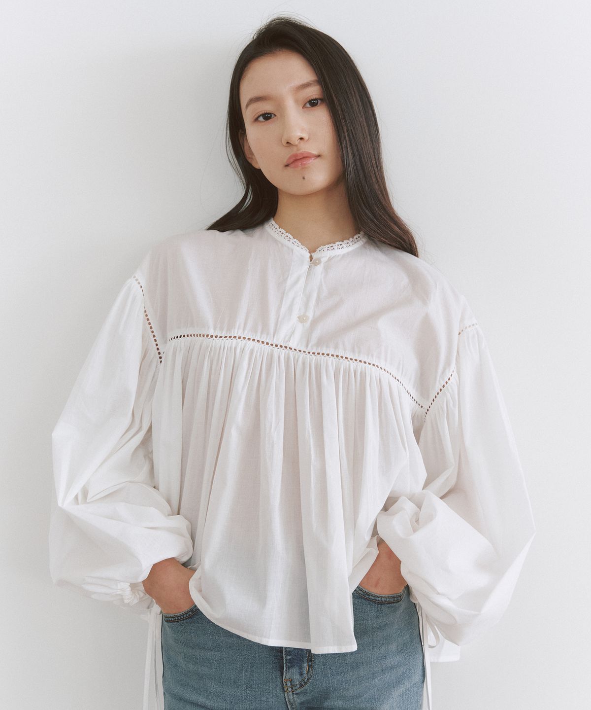쎄미(SSEMI) COTTON SHIRRING BLOUSE(IV)