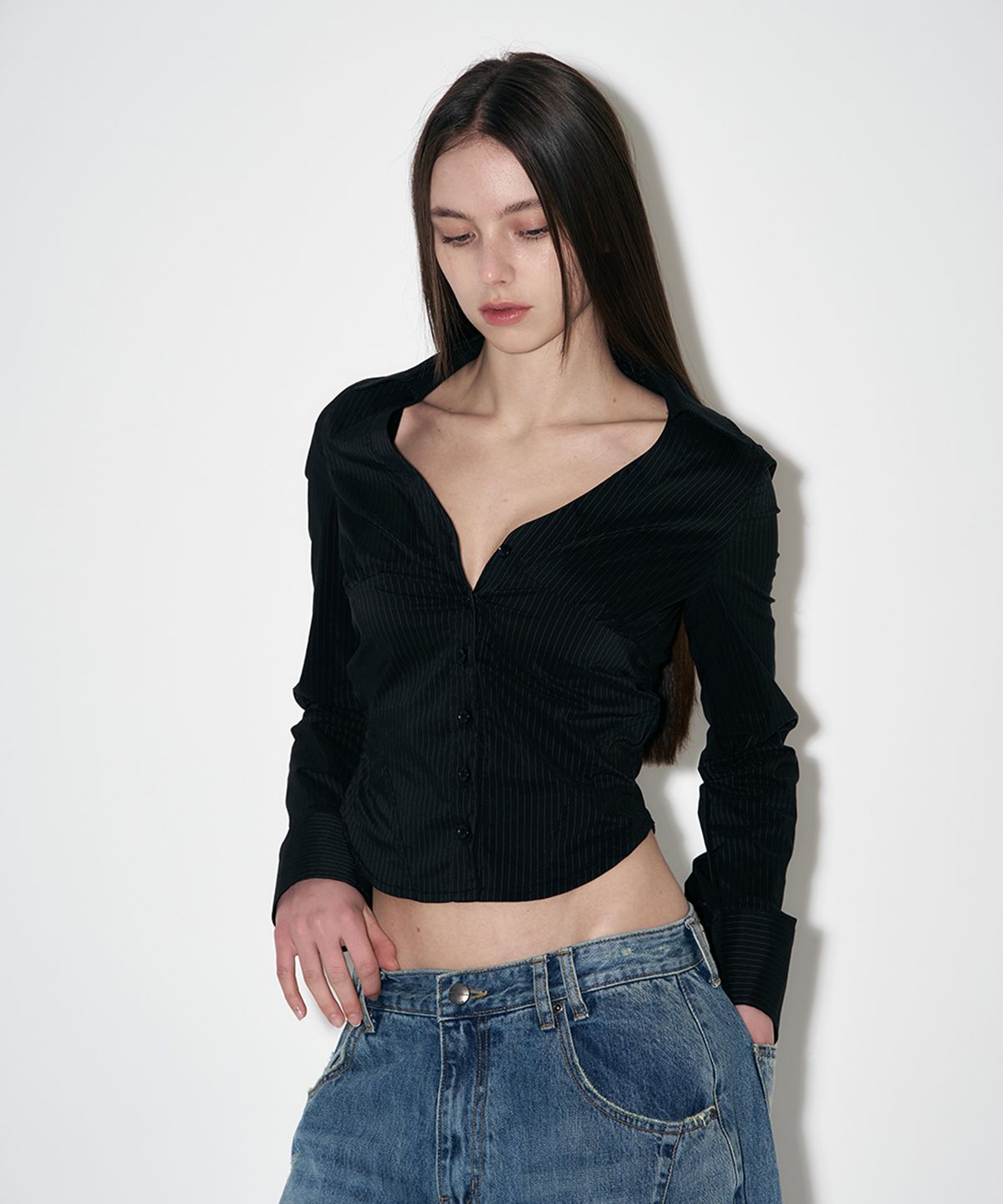 플리즈노팔로우(PLEASENOFOLLOW) Chloe V Shirt Top (long ver 