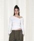 Hayden Unbal Shirring Long Sleeve Top (White)