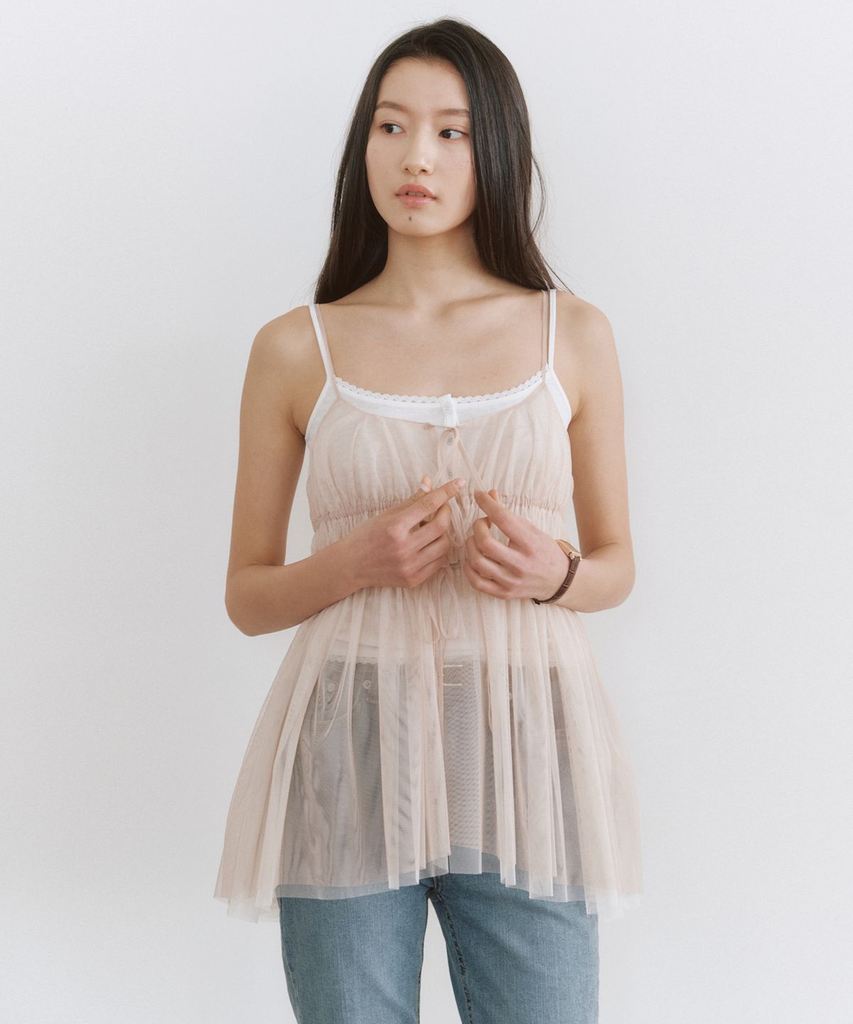 쎄미(SSEMI) SEE-THROUGH SLIP BUSTIER(BE)