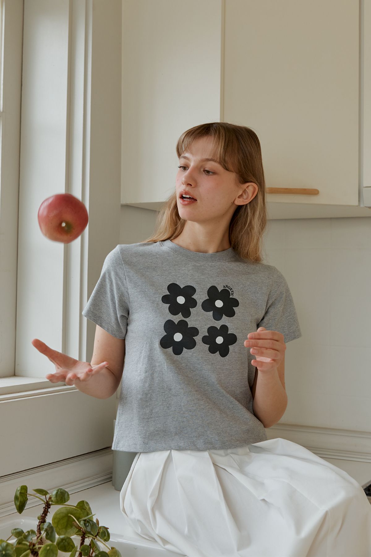 아노에틱(ANOETIC) ANC FLOWER COMBI T-SHIRT_GREY
