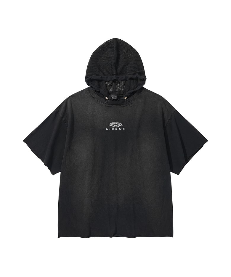 MESH HOOD T-SHIRT / BLACK