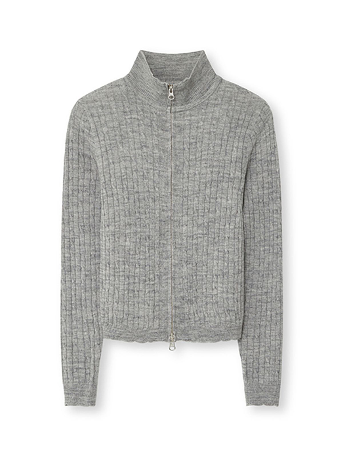비바스튜디오(VIVASTUDIO) WOMAN WAVE CABLE KNIT ZIP-UP [MELANGE GRAY]