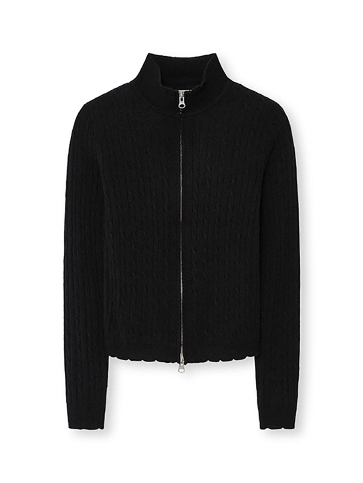 비바스튜디오(VIVASTUDIO) WOMAN WAVE CABLE KNIT ZIP-UP [BLACK]