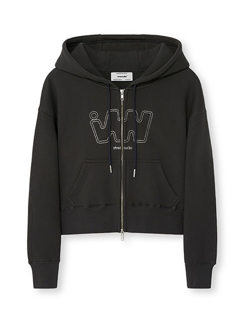 WOMAN LOGO HOODIE ZIP-UP [CHARCOAL]