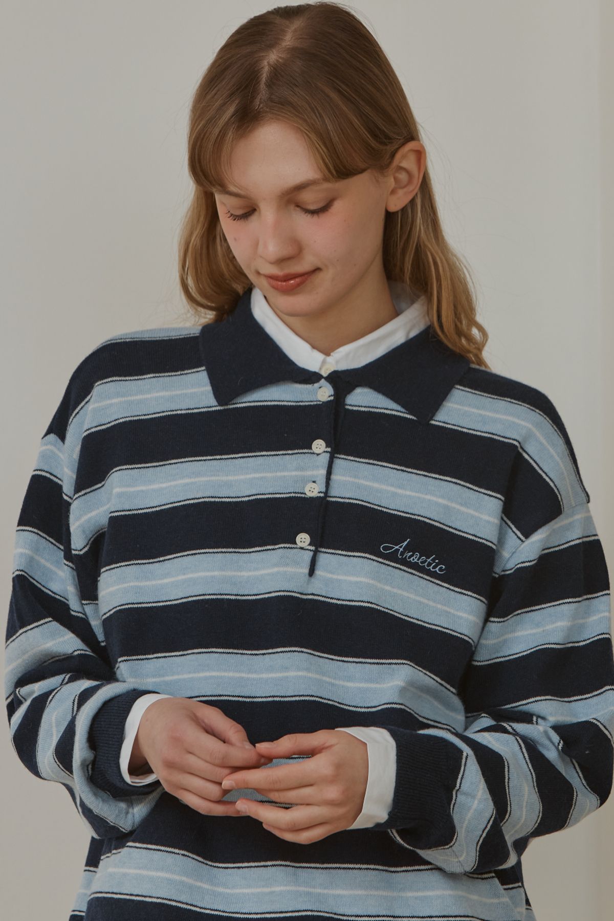 아노에틱(ANOETIC) ANC STRIPE COLLAR KNIT_NAVY