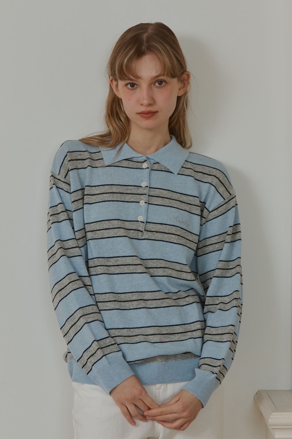 아노에틱(ANOETIC) ANC STRIPE COLLAR KNIT_SKY BLUE