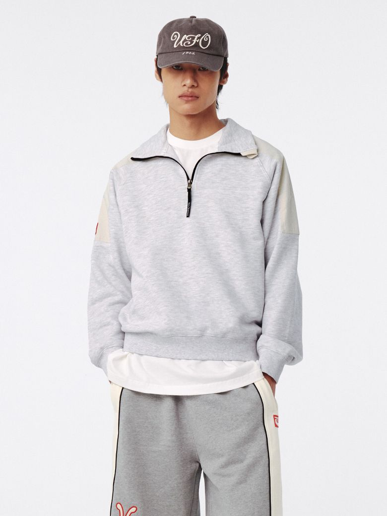 Half Zip-Up Pullover Melange White