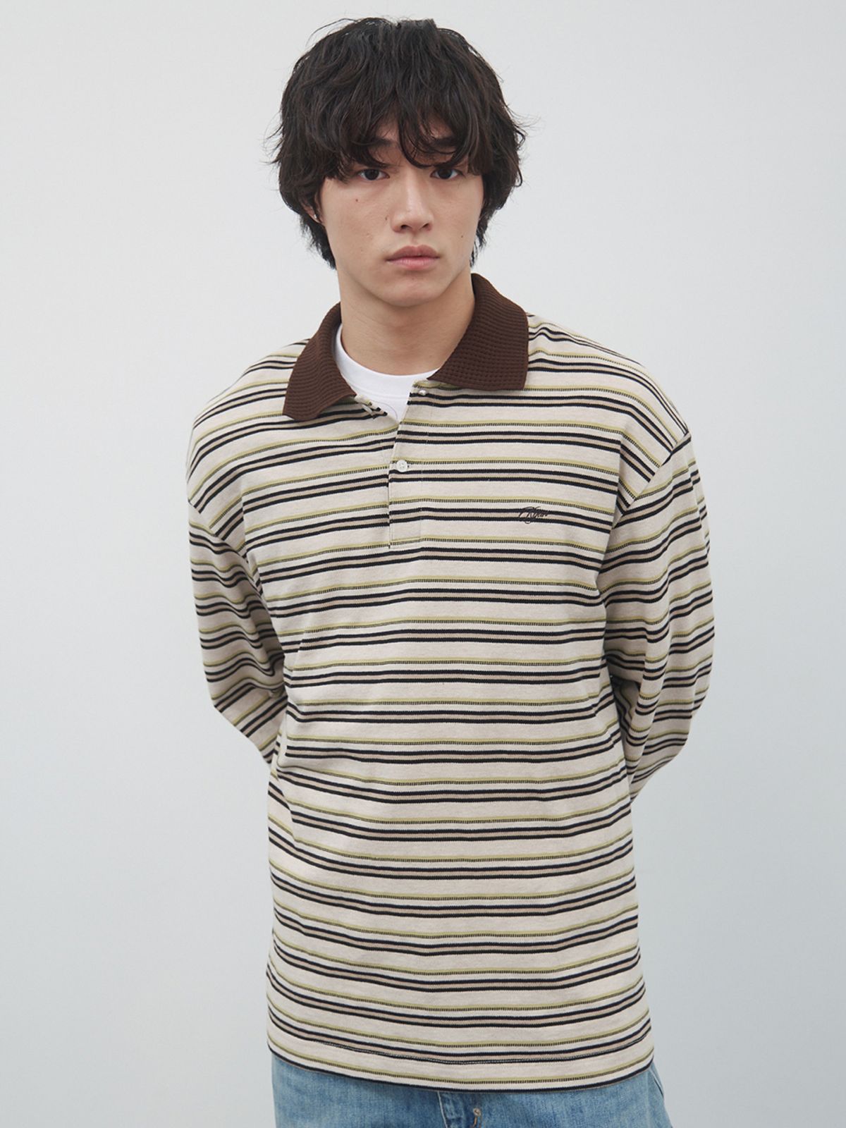 기준 맨(KIJUN MEN) Fresh Border Pique Polo Brown