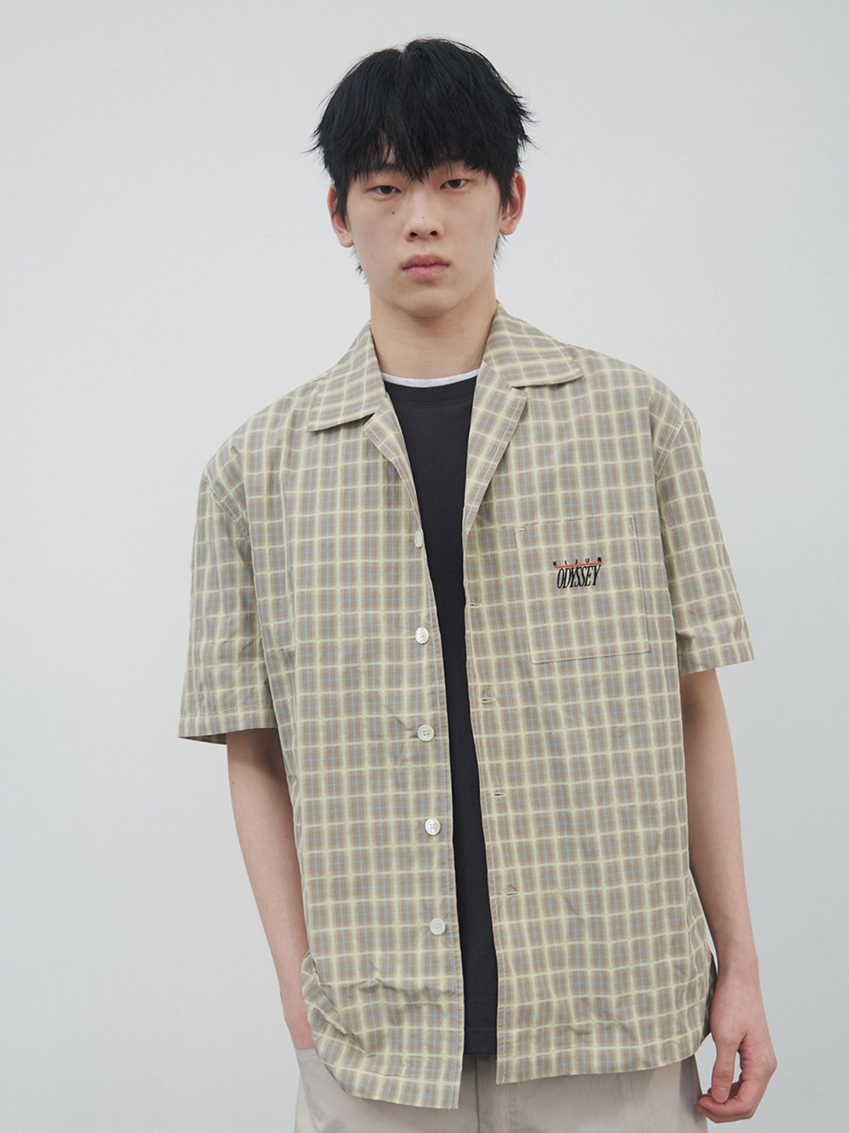 기준 맨(KIJUN MEN) Check Half Sleeve Shirt Beige
