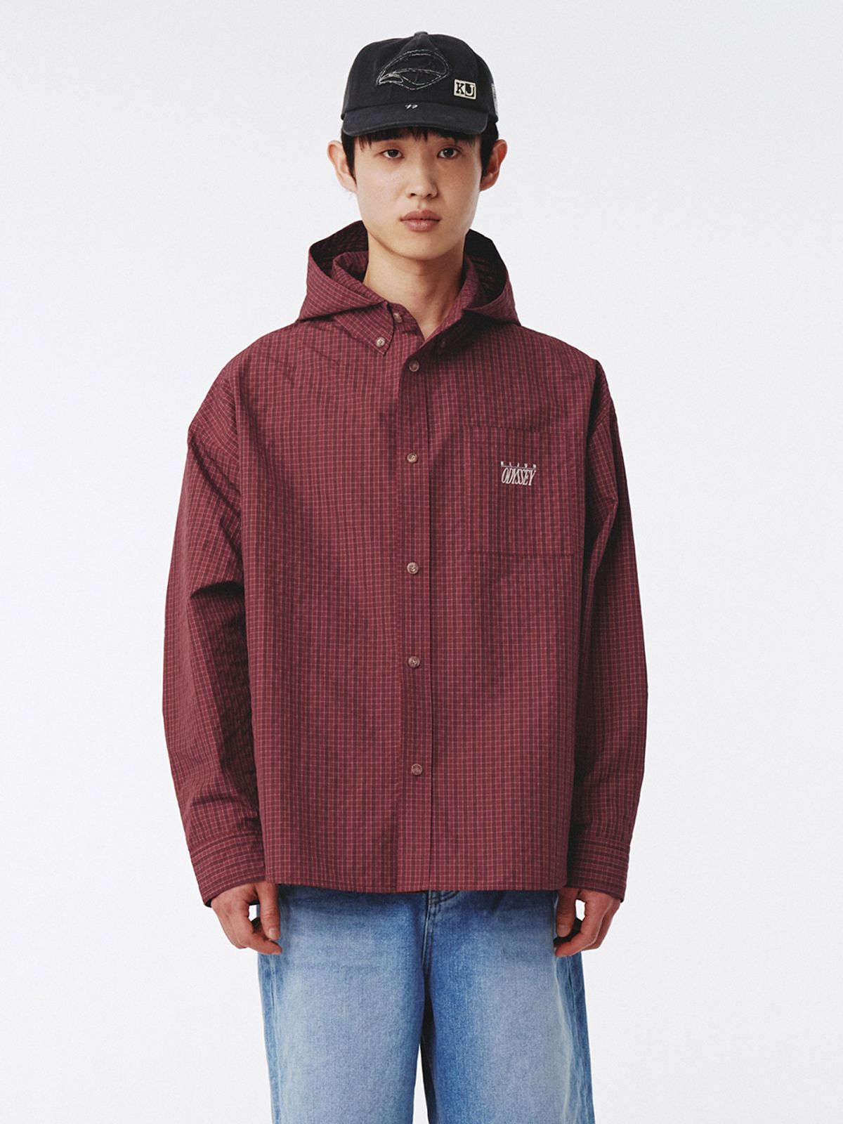 기준 맨(KIJUN MEN) Check Hoodie Shirt Red