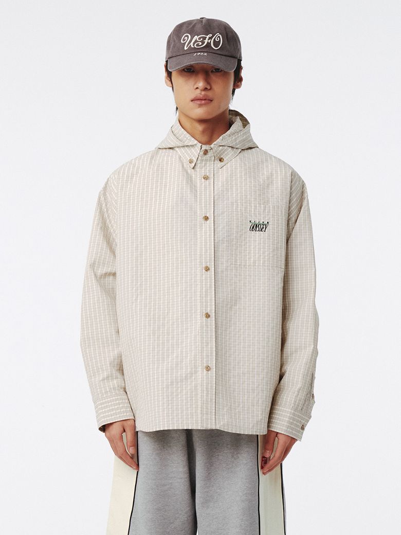 Check Hoodie Shirt Ivory