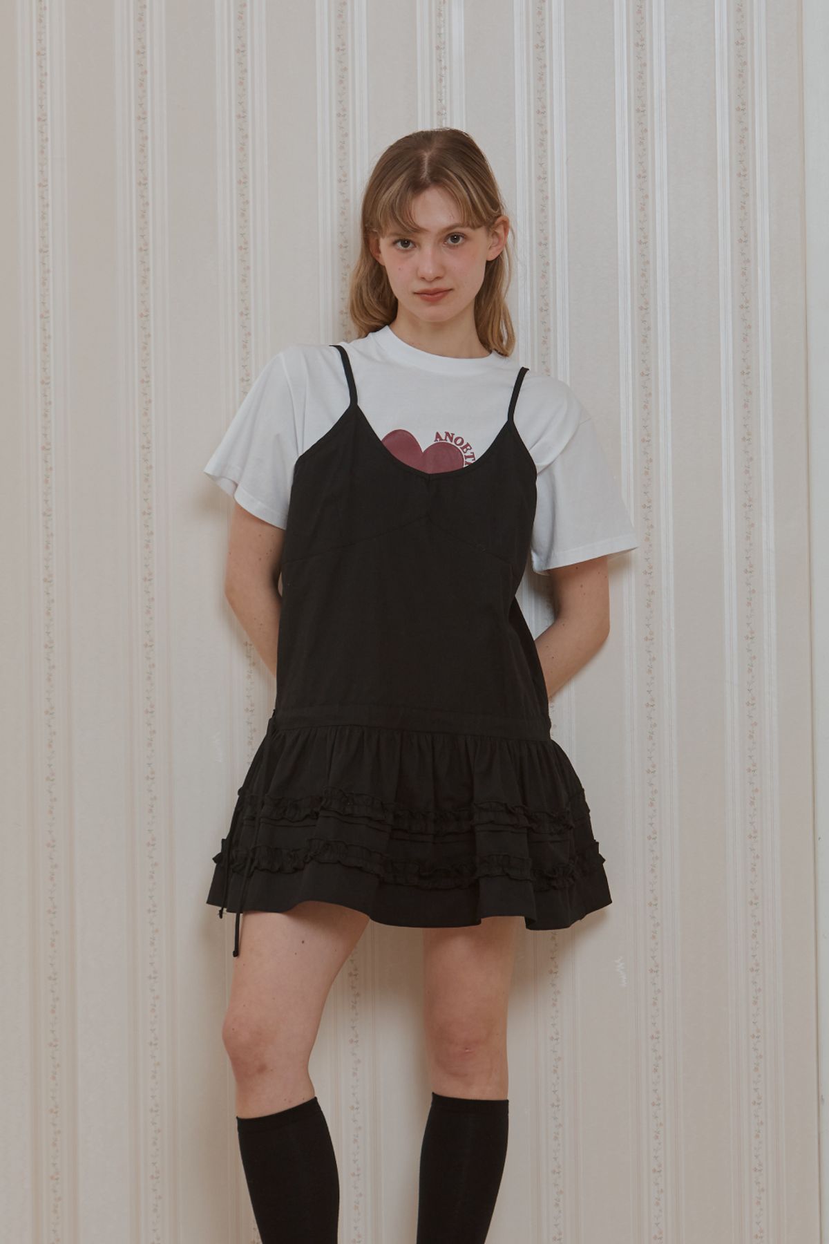 아노에틱(ANOETIC) LAYERED SLIP MINI DRESS_BLACK