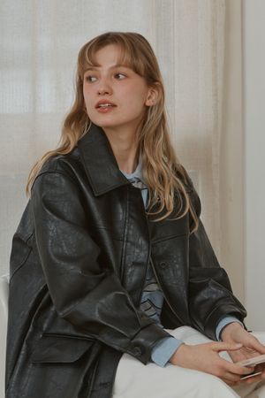 BUTTON CLASSIC LEATHER JACKET_BLACK