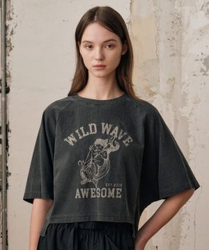 여성 크롭 가오리 반팔티셔츠 (D GREY)