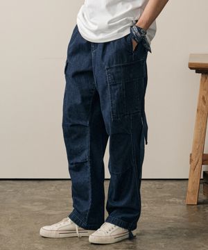 데님 세미 와이드 카고팬츠 (BLUE)
