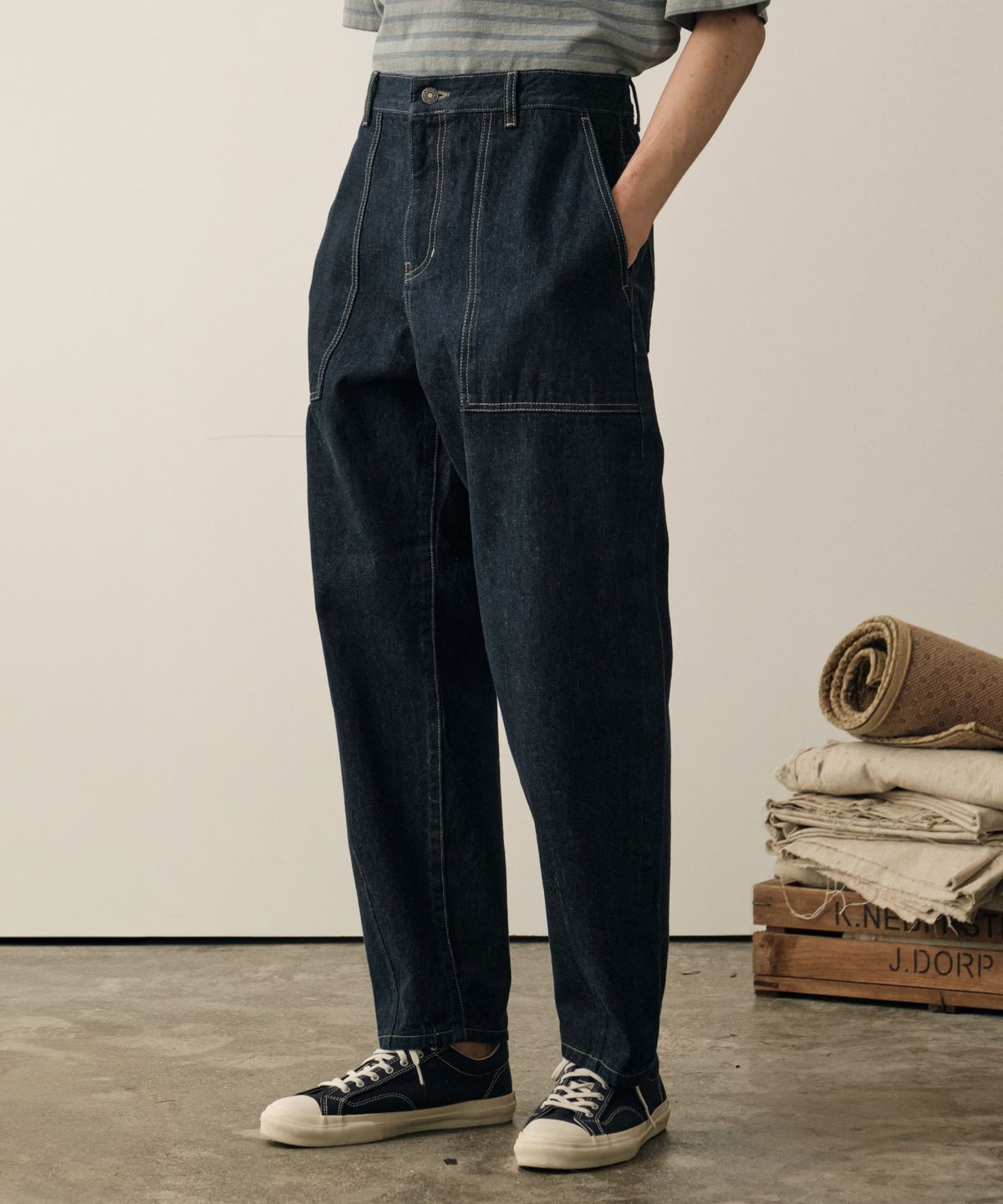 힐리먼트(HELEMENT) 셀비지 로우 데님 팬츠 (NAVY)