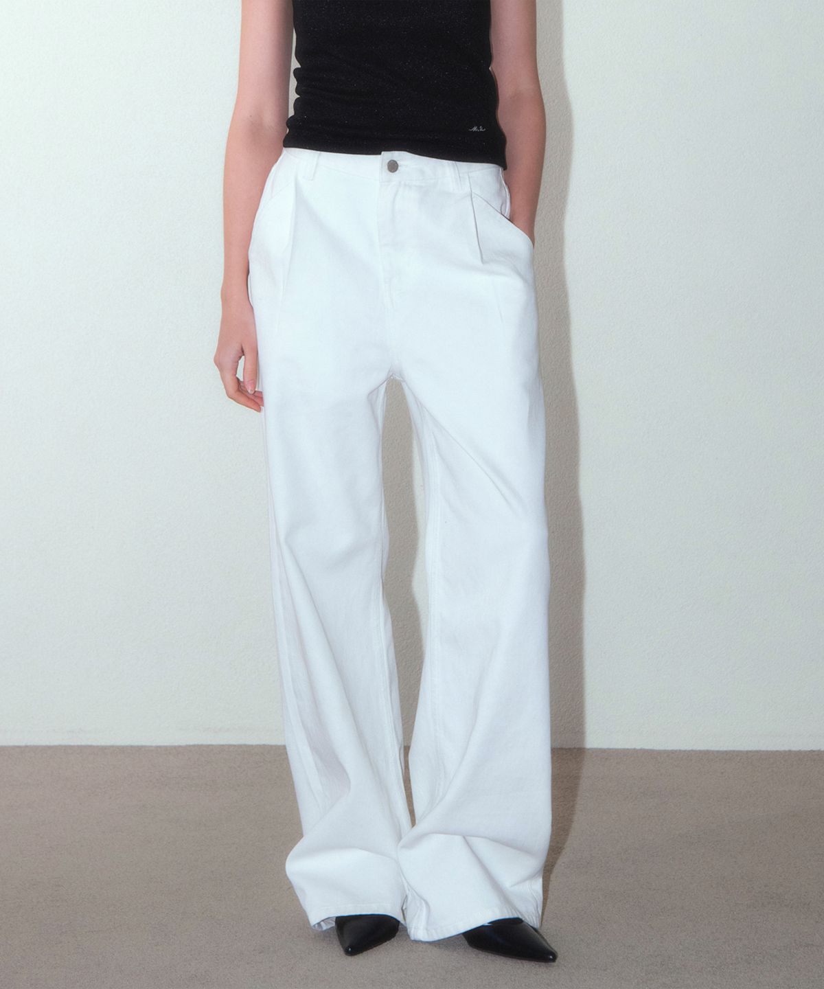 하우스 오브 폰드(HOUSE OF POND) Wide Leg Pintuck Denim Jeans_Ivory