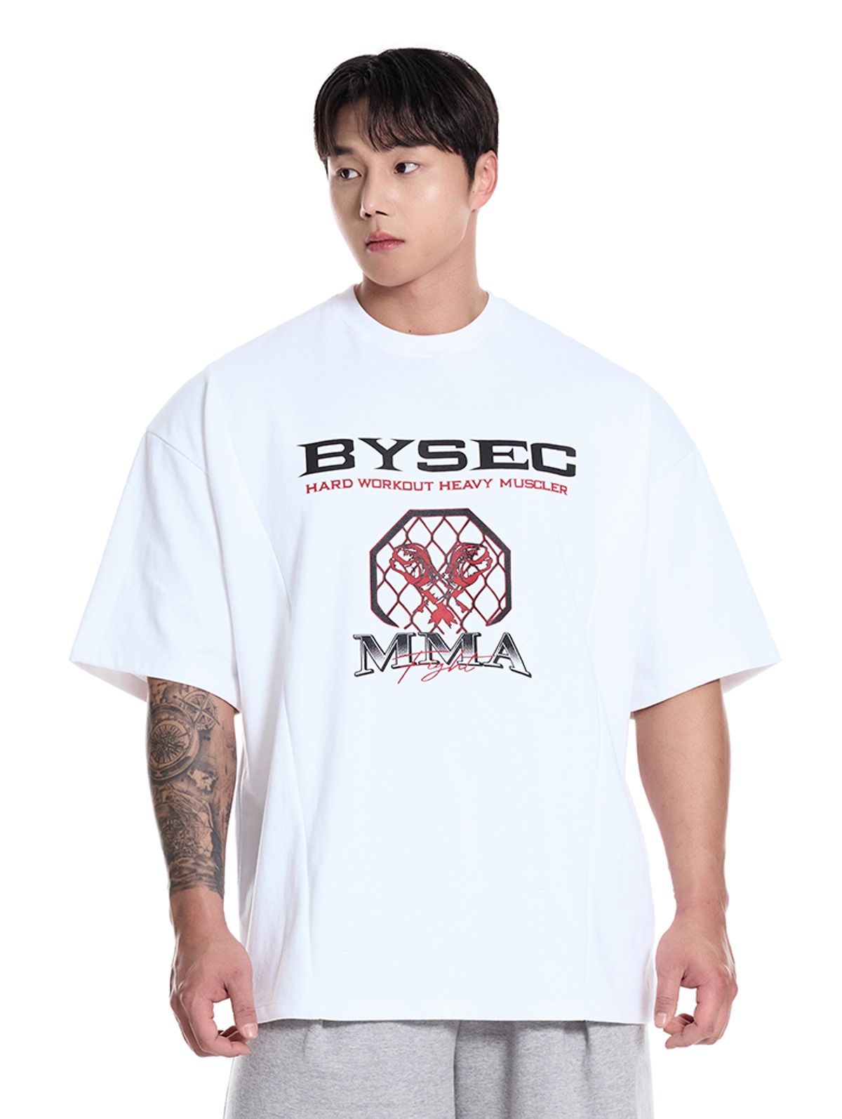 바이젝(BYSEC) 특양면 MMA 오버핏 반팔 티셔츠_2Color