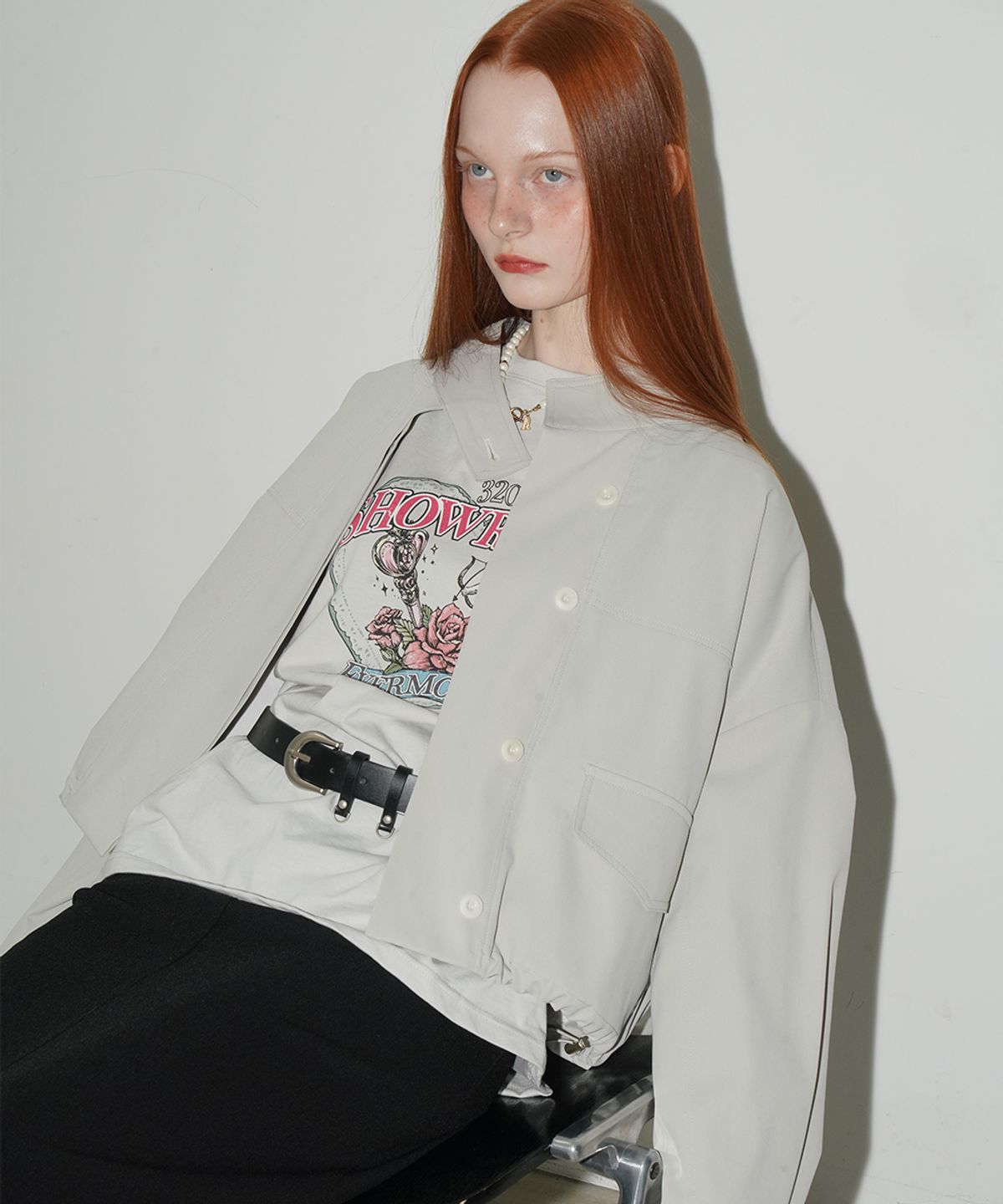 320쇼룸(320SHOWROOM) Nest String Crop Jacket Gray mint