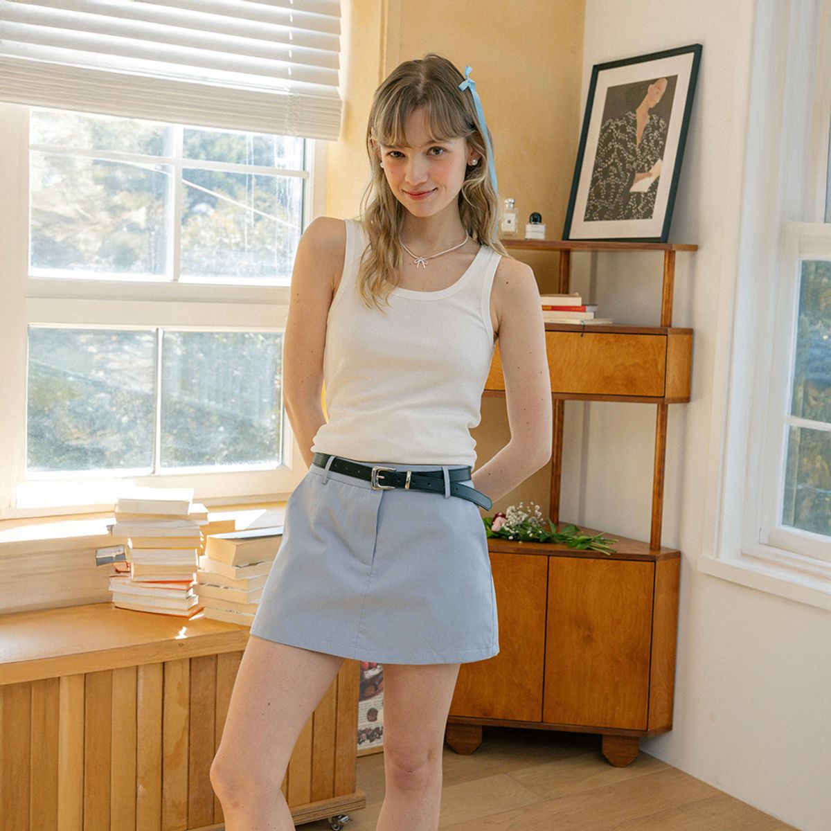 던드롭(DUNDROP) DD_Blue mini skirt_BLUE