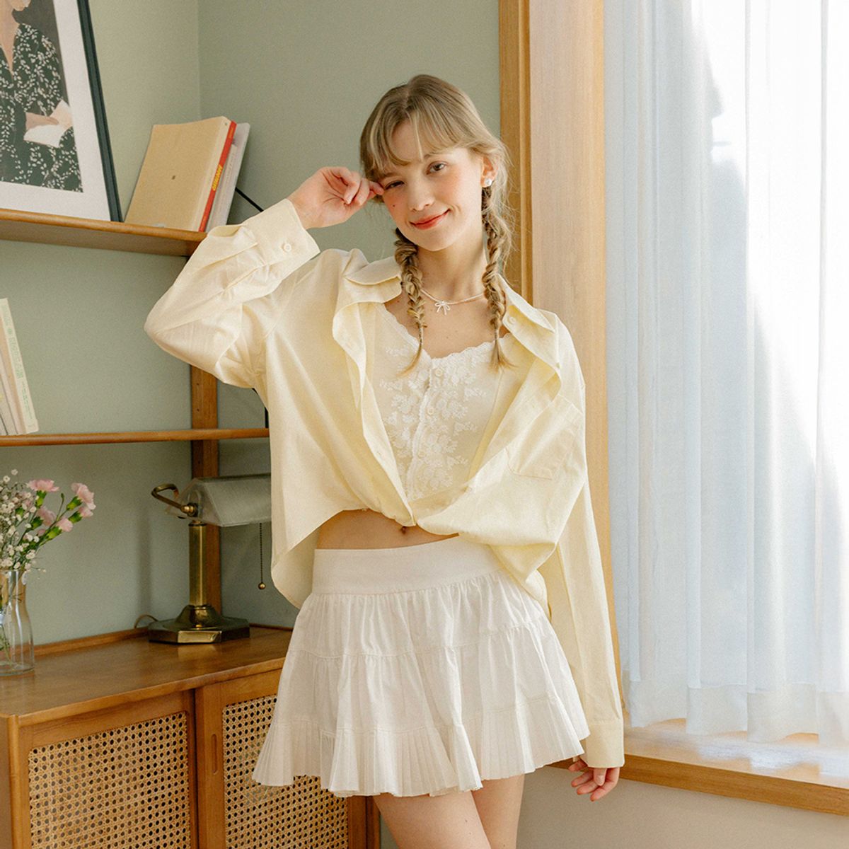 던드롭(DUNDROP) DD_Lace lined shirt_YELLOW