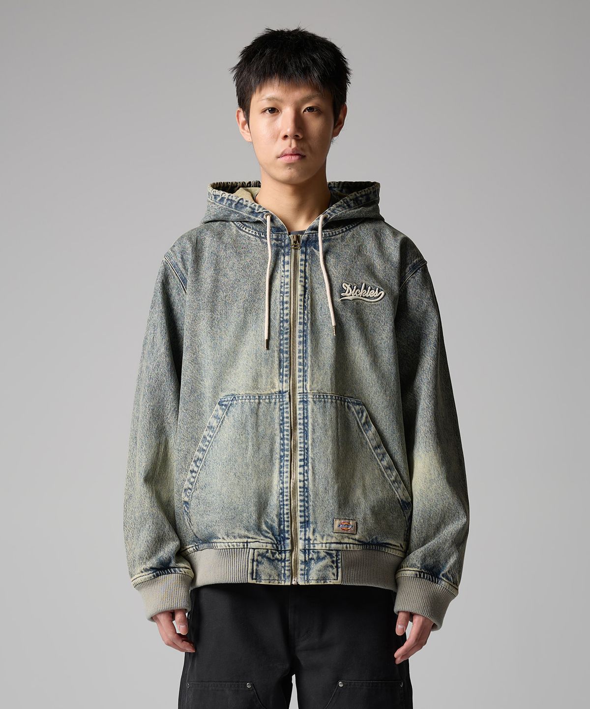 디키즈(DICKIES) 웨이브 로고 데님 후드 집업 Tinted Denim