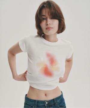 플라워 하이 크롭 티셔츠_ 화이트