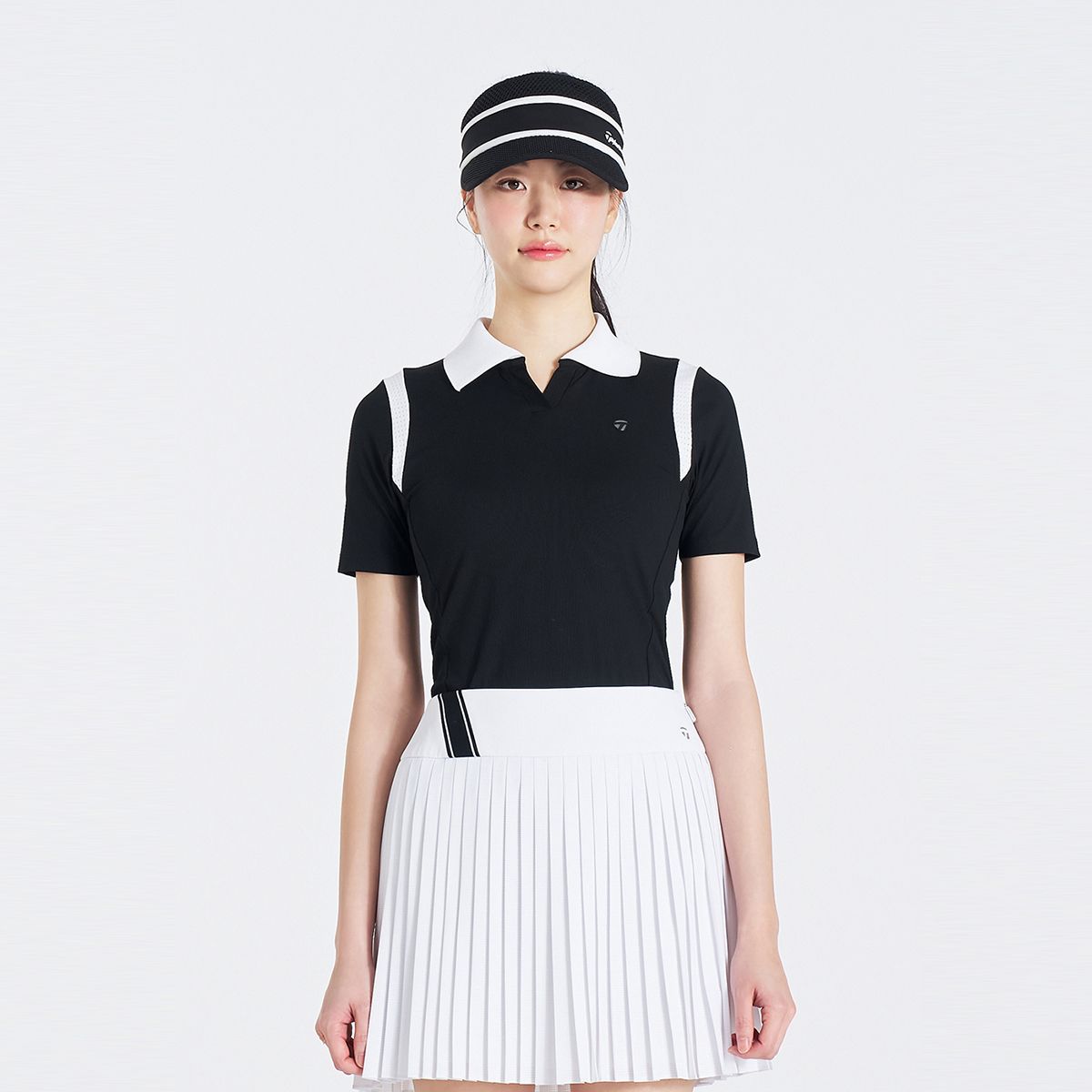 테일러메이드 어패럴(TAYLORMADE APPAREL) 여성 니트 배색 V넥 카라 반팔 티셔츠 TTO-61HG46-199